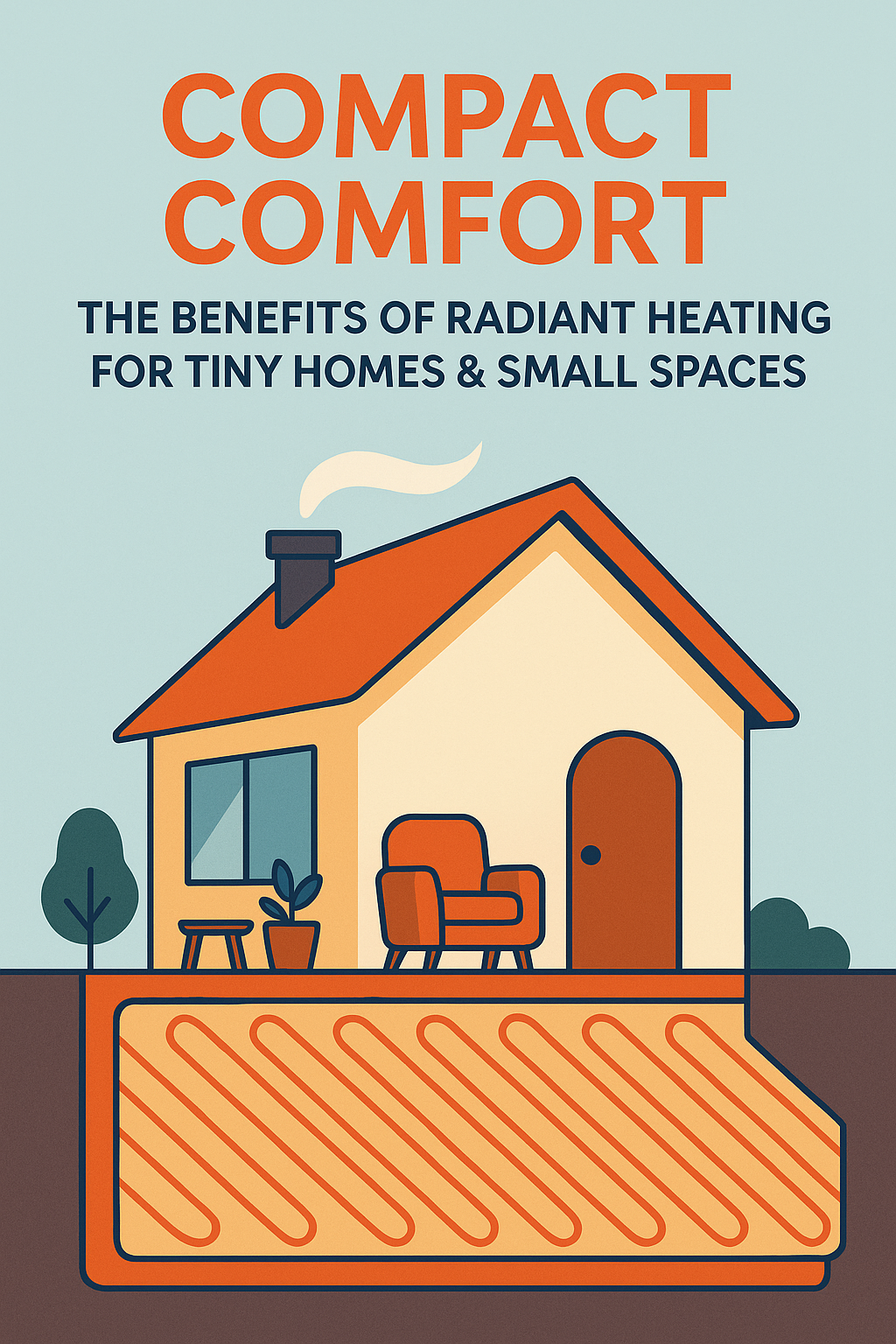 Infographic showing three key benefits of radiant heating for small spaces: efficient use of space, consistent and comfortable heat, and exceptional energy efficiency.