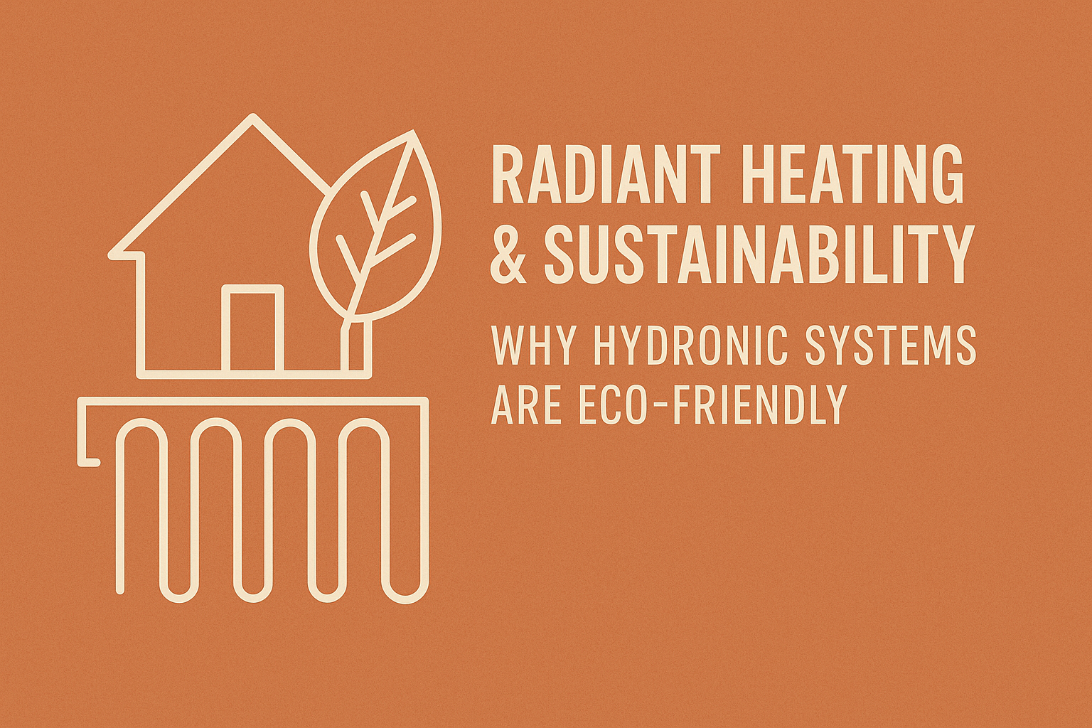 Infographic showing the eco-friendly benefits of hydronic radiant heating: energy efficiency, renewable energy compatibility, improved air quality, and system longevity.